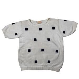 Vintage 1990s Brooks Brothers Knit Sweater Navy Blue Squares Short Sleeve AS IS